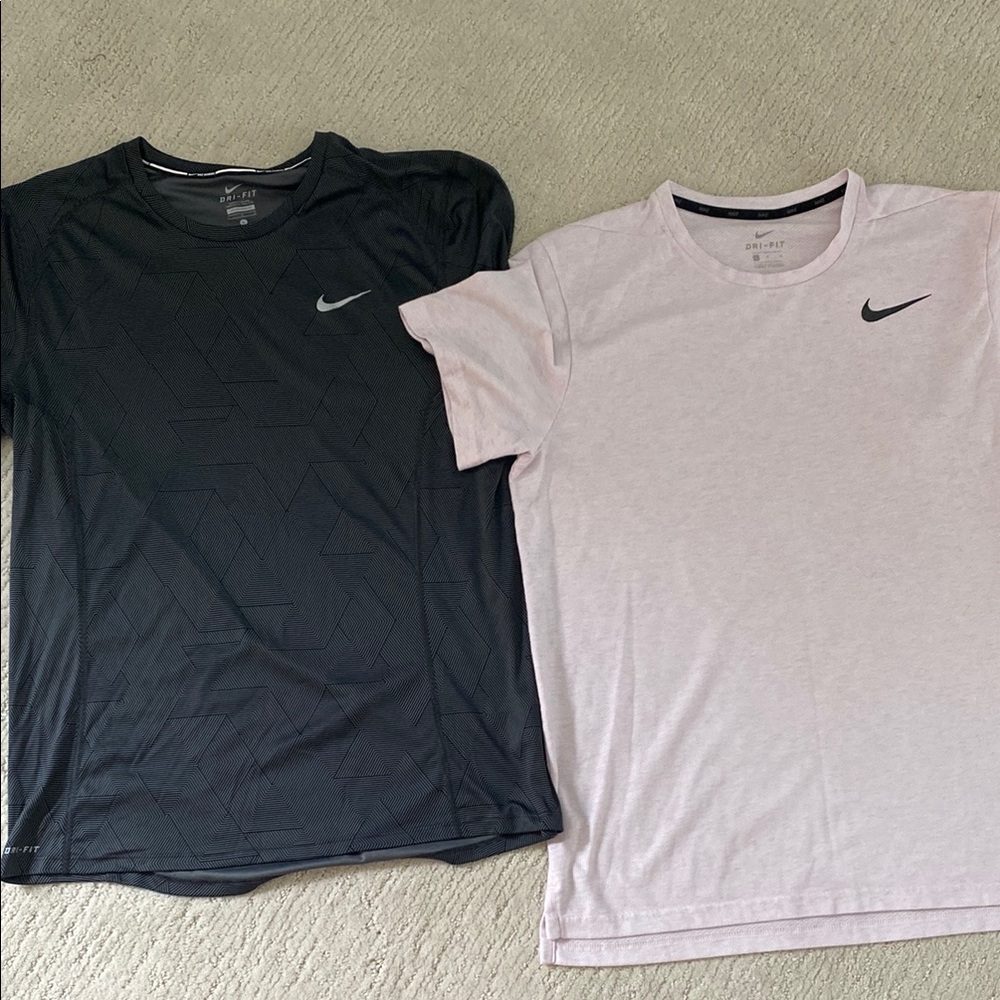 Men’s Nike Black and Light Pink T-Shirts, 2 shirts. Dri-Fit. Large